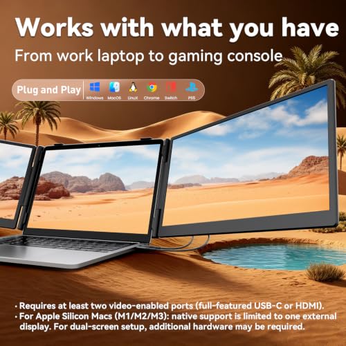 Teamgee S10 Pro 14" Dual-Screen Extender – Ultra‑Slim & Hidden Cable | FHD IPS 300nit, USB-C/HDMI, Portable Monitor, 3 lbs, Fits 13-17" - size: Triple 14" Ultra Slim