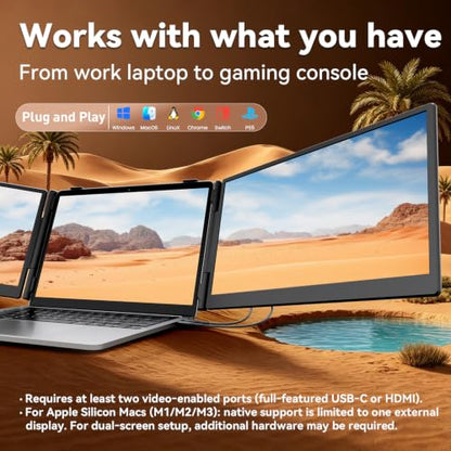 Teamgee S10 Pro 14" Dual-Screen Extender – Ultra‑Slim & Hidden Cable | FHD IPS 300nit, USB-C/HDMI, Portable Monitor, 3 lbs, Fits 13-17" - size: Triple 14" Ultra Slim