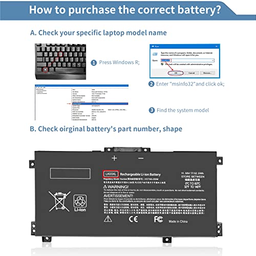 LK03XL l09281-855 Battery for HP Envy X360 15m-bp1xx 15m-bq1xx 15m-bp112dx 15m-bp111dx 15m-bp011dx 15m-bp012dx 15m-cn0011dx 15m-cn0012dx 17m-ae0xx 15-bp 15-bq 15-cn 17-ae 17-bw L09280-855 916814-855 - size: 7.35 x 3.5 x 0.5 inches LK03XL BATTERY