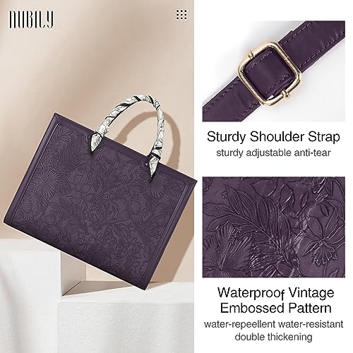 Laptop Bag for Women 15.6 Inch Laptop Tote Bag Waterproof Leather Computer Tote Bag Business Lightweight Office Briefcase Large Capacity Handbag Shoulder Bag Plum - color: Plum