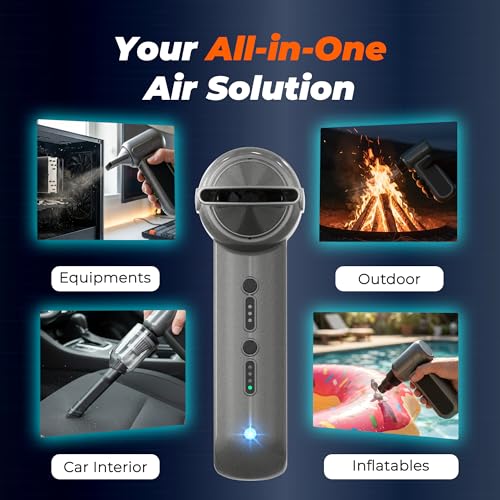 Compressed Air Duster 130000RPM 3-in-1 Mini Vacuum, Turbo Jet Blower Pump, Super Power Electric Air Duster Fast Rechargeable, Turbo Jet Dust Blower for Computer Keyboard, Car Cleaning & Outdoor