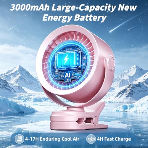 Portable Clip on Fan, Rechargeable USB Desk Fan with Turbo Airflow, 100 Speeds LED Display, 360° Rotation, Small Quiet Battery Powered Fan for Stroller Outdoor Travel Camping Golf Cart, Pink - color: Pink