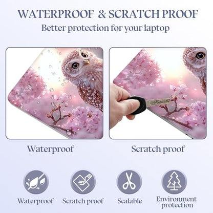 Universal Laptop Skin Sticker Decal,15.6 Inch Laptop Vinyl Cover for 13" 14" 15.6" Laptop,Scratch-Resistant Waterproof Protector Wrap,Reusable with Wrist Pads,Cherry Blossom Owl - color: Cherry Blossom Owl