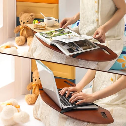 GlikCeil 29.5" Wood Curved Lap Desk Table Tray with Handles Wooden Foldable Desk Curved Bed Lap Board Keyboard Tray for Laptop Computer Mouse(Reddish Brown) - color: Reddish Brown