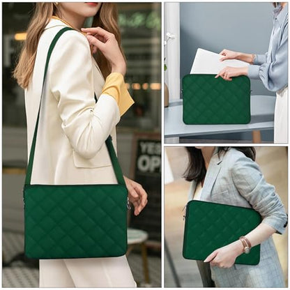 Puffy Quilted Laptop Sleeve with a Removable Shoulder Strap Compatible with MacBook Air/Pro, 13-13.3 inch Notebook, Compatible with MacBook Pro 14 inch M3 M2 M1 Chip 2023-2021 - color: Sleeve - Blackish Green, size: 13-13.3 inch
