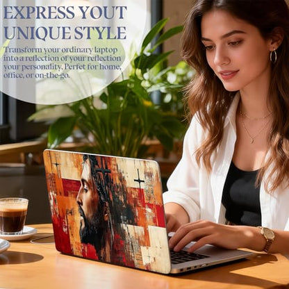 Universal Laptop Skin Sticker Decal,15.6 Inch Laptop Vinyl Cover for 13" 14" 15.6" Laptop,Scratch-Resistant Waterproof Protector Wrap,Reusable with Wrist Pads,Jesus and Cross Painting - color: Jesus and Cross Painting