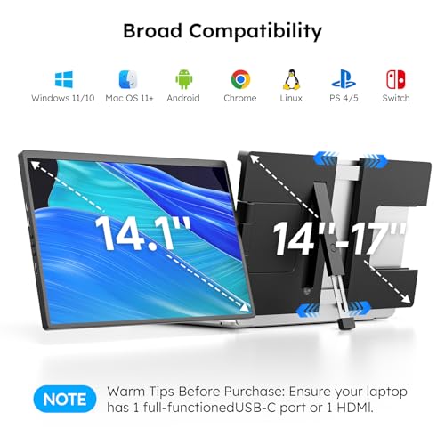 Dopesplay 14.1" FHD 1920x1200 IPS Laptop Extender, 16:10 Matte Dual Monitor for 14-17" Laptops | USB-C/HDMI, Plug-and-Play | Lightweight Foldable | Compatible with Win/Mac/Android/Switch - size: 14.1" Bag