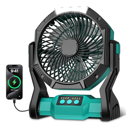 Portable Rechargeable Fan, 20000mAh Battery Powered Camping Fan with LED Light & Hook, 270° Adjustable, 4-Speed, 4H Timer Camping Essentials for Outdoor Tent Travel BBQ Car_Blue - color: Blue