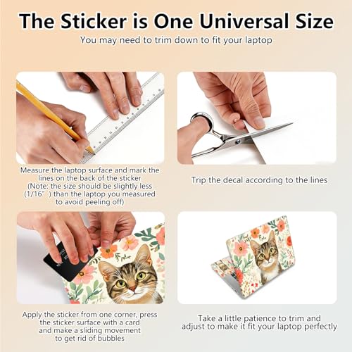 Laptop Skin Sticker Decal 15.6 Inch,12 13 13.3 14 15 15.6 in Laptop Netbook Skins for Notebook,Art Decal Removable Waterproof Scratch Resistant,Universal Vinyl Cover,Floral Cute Cat - color: Floral Cute Cat