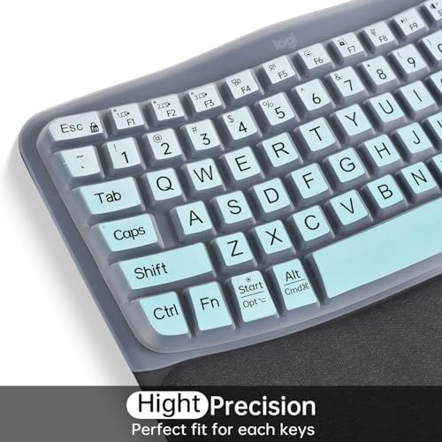 Large Print Keyboard Cover Skin for Logitech Wave Keys MK670 Combo Keyboard Skin, Logitech Wave Keys Wireless Ergonomic Keyboards Cover Protector Skins Accessories, Ombre Mint - color: Ombre Mint-Large