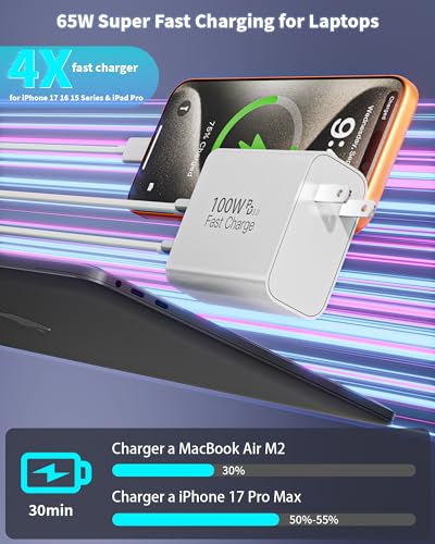 100W USB C Charger Block, 2Pack 5-Port GaN Wall Charger Fast Charging Plug, Multiple PD Power Adapter+QC Plug, USB C Box Cube Compatible with iPhone 17 Air 16 15 14 13 Pro Max Plus,Samsung,MacBook/Air