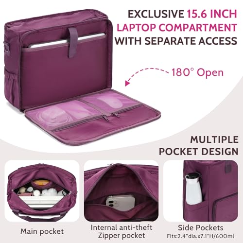 Lunch Tote Bag for Women with 15.6" Laptop Compartment, Work Tote Bag with Insulated Lunch Compartment, Large Casual Canvas Handbag Luncg Bags for Nurse, Teacher, Office, Travel, Beach, Purple - color: Purple