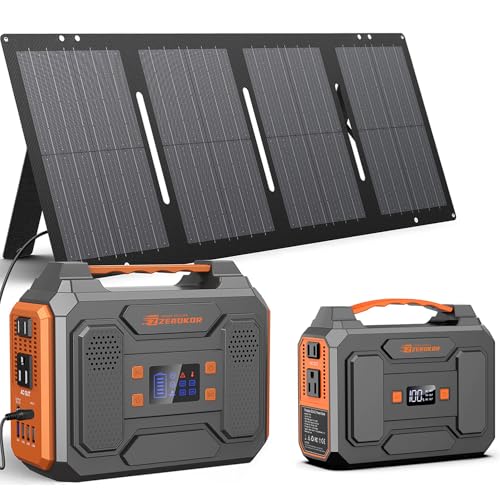 Portable Power Station with solar panel 60W,300W Solar Generator with Panels,100W Portable Power Bank 110v AC Outlet Fast Charging External Laptop Battery Pack for Camping Smart Device RV Van Outdoor