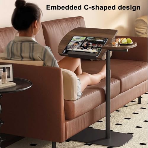 Hospital Bed Tablet Holder Adjustable Height and Angle Sofa Side Table Space-Saving C-Shaped Overbed Table with Stop for Living Room, Bedroom, Hospital(Brown) - color: Brown