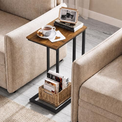 WLIVE C Shaped End Table, Small Side Table for Couch, Sofa, TV Tray C Table for Living Room, Bedroom, Home Office, Small Spaces, Rustic Brown - color: Rustic Brown