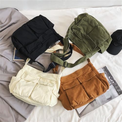 KlaOYer Canvas Messenger Bag Large Hobo Bag Crossbody Shoulder Bag Tote Bag with Pocket for Women and Men - color: Black