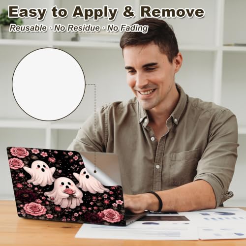 Universal Laptop Skin Sticker Decal 11-15.6 Inches, Cute Pink Ghost Rose | Reusable Vinyl Sticker for 12.1 13 13.3 14 15.4 Inches Notebook PC, Scratch Resistant Waterproof, Easy to Trim & Apply - color: Cute Pink Ghost Rose