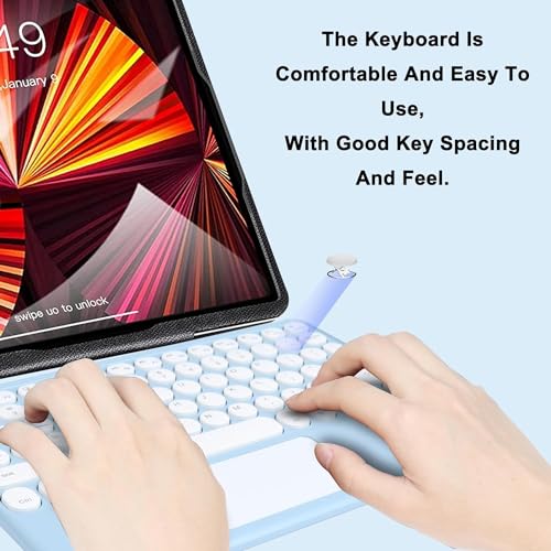 Wireless Keyboard with Touchpad, Ultra-Thin Rechargeable Bluetooth Keyboard Mini with Trackpad, Round Keys for iPad/iOS/Mac/Android/Windows (Blue) - color: light blue