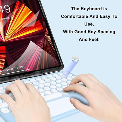 Wireless Keyboard with Touchpad, Ultra-Thin Rechargeable Bluetooth Keyboard Mini with Trackpad, Round Keys for iPad/iOS/Mac/Android/Windows (Blue) - color: light blue