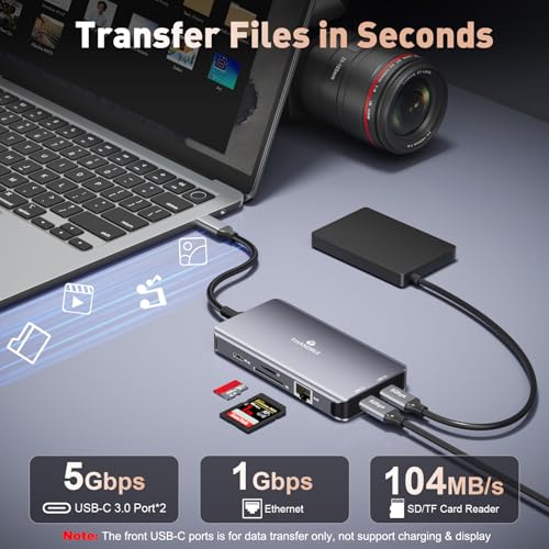 USB C Docking Station Dual Monitor, 9 in 1 Laptop Docking Station Triple Monitor, 4K@60Hz USB C Hub Dual HDMI and DisplayPort, 1000Mbps LAN, 5Gbps USB-C, 100W PD, SD/TF for HP/Dell/Laptop