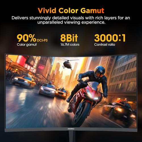 KOORUI 25 inch Curved Gaming Monitor 240Hz FHD 1080P, 1500R 1ms Display | Adaptive Sync, 90% DCI-P3, Eye Care, HDMI×2 and DP, VESA Mount, Tilt, FPS Gaming, Esports Players, Competitive Gaming - size: 25inch 240Hz/FHD/Curved