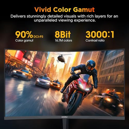 KOORUI 25 inch Curved Gaming Monitor 240Hz FHD 1080P, 1500R 1ms Display | Adaptive Sync, 90% DCI-P3, Eye Care, HDMI×2 and DP, VESA Mount, Tilt, FPS Gaming, Esports Players, Competitive Gaming - size: 25inch 240Hz/FHD/Curved