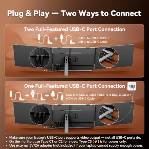 Teamgee S10 Pro 14" Dual-Screen Extender – Ultra‑Slim & Hidden Cable | FHD IPS 300nit, USB-C/HDMI, Portable Monitor, 3 lbs, Fits 13-17" - size: Triple 14" Ultra Slim