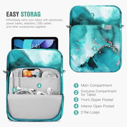 TiMOVO 9-11" Tablet Sleeve Bag Carrying Case with Strap, Cloud Peacock Blue | Fits iPad A16 11", Pad Air 11/5th & 4th 10.9", 10th Gen/10.2", Galaxy Tab A11 Plus, Multi-Pocket, Handle, Padded Protection - color: Ac-Cloud Peacock Blue, size: 9-11