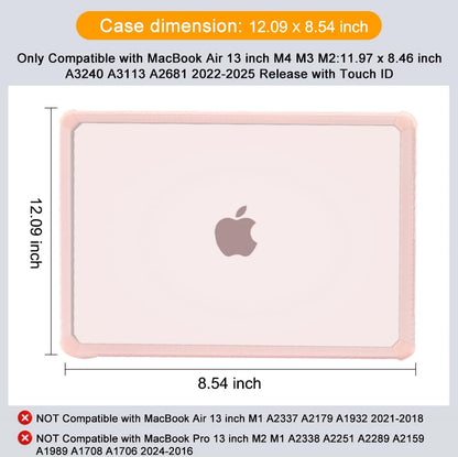 MOSISO Compatible with MacBook Air 13 inch Case M5 2026 M4 M3 M2 2025-2022 | A3449 A3240 A3113 A2681, 3 in 1 Kit Crack-Resistant Heavy Duty Protective Hard Shell Case Cover with TPU Bumper, Pink - color: Pink