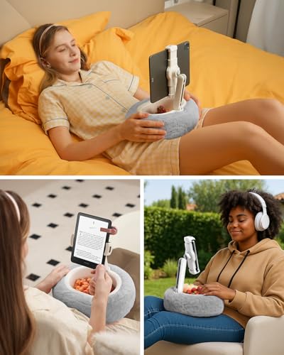 Viozon Tablet Pillow Stand,Kindle Pillow Stand, Compatible with 4-11" Tablet/Phone with Small Bowl, Kindle Holder Accessories,Idea for Reading and Video Watching On Bed,Gray - color: Grey