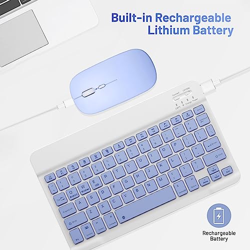 Bluetooth Keyboard and Mouse Combo Rechargeable Portable Wireless Keyboard Mouse Set for Apple iPad iPhone iOS 13 and Above Samsung Tablet Phone Smartphone Android Windows (10 inch Purple) - color: purple