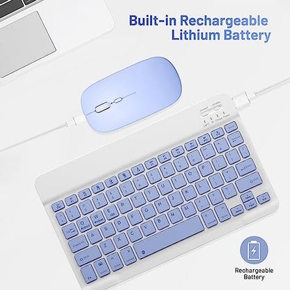 Bluetooth Keyboard and Mouse Combo Rechargeable Portable Wireless Keyboard Mouse Set for Apple iPad iPhone iOS 13 and Above Samsung Tablet Phone Smartphone Android Windows (10 inch Purple) - color: purple