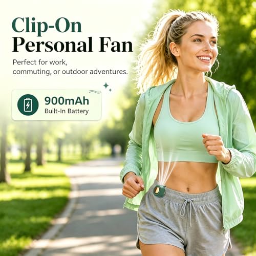 Portable Clip-On Fan, Mini Bladeless Waist Fan, 5100RPM 25dB Ultra-Quiet 3-Speed Rechargeable Small Whirlwind Fan, Hands-Free Personal Cooling for Outdoor Travel Office Camping with USB-C - color: Green