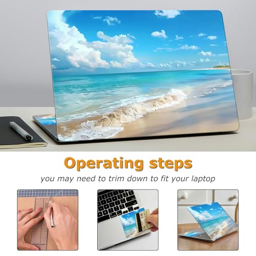 Universal Laptop Skin Sticker with 2 Wrist Pad Decals, 3-Piece Removable Vinyl Laptop Cover, Beach Waterproof Anti-Scratch, Easy-Trim Fit for 13.3" 14" 15.6" Laptops - color: Beach
