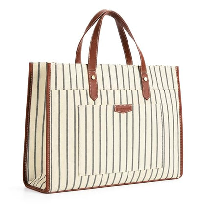Missnine Laptop Tote Bag Canvas Laptop Bag 15.6 inch Work Shoulder Bags Casual Briefcase Handbag for Travel, Office, College (Stripe) - color: Stripe