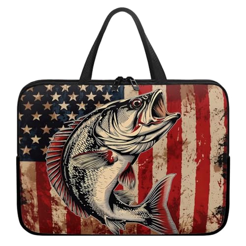 American Flag Fish Laptop Sleeve, Shockproof Laptop Tote Bag, Computer Bag Fits Up to 17 Inch, Zipper Tablet Sleeves Carrying Case for 4th of July USA 250 Years, Notebook Briefcase - color: American Flag Fish, size: 10 Inch