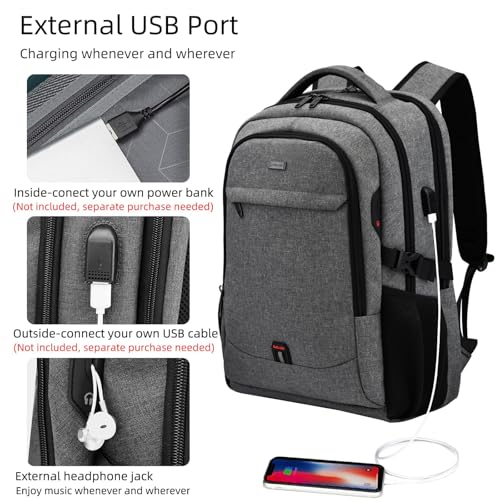 17 Inch Travel Laptop Backpack Water Resistant College Backpack for Men/Women Laptop Bag with USB Charging Port, Light Grey and Black - color: Black-d