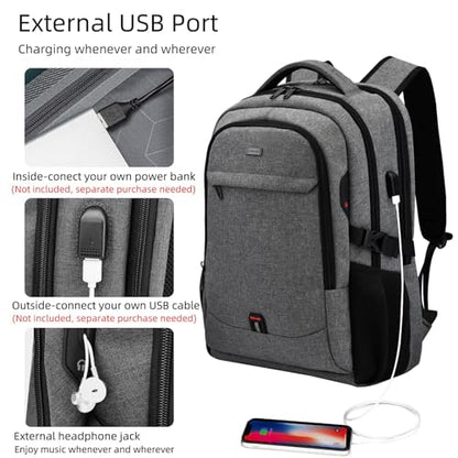 17 Inch Travel Laptop Backpack Water Resistant College Backpack for Men/Women Laptop Bag with USB Charging Port, Light Grey and Black - color: Black-d