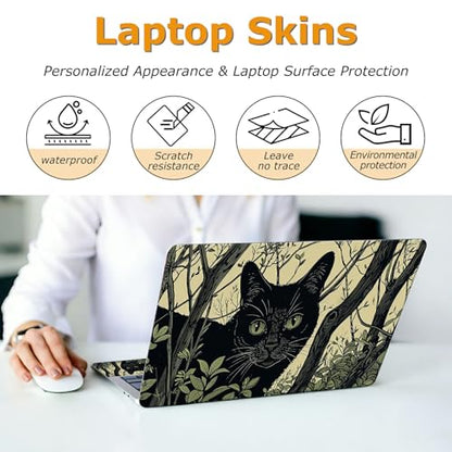 Universal Laptop Skin Sticker with 2 Wrist Pad Decals, 3-Piece Removable Vinyl Laptop Cover, Black Cat Forest Waterproof Anti-Scratch, Easy-Trim Fit for 13.3" 14" 15.6" Laptops - color: Black Cat Forest