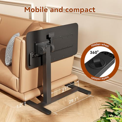 Mobile Standing Desk, Left/Right Rolling Bedside Table | 90° Foldable Laptop Desk with Wheels, Height Adjustable Portable Computer Cart for Hospital Home Use, Black - color: Black