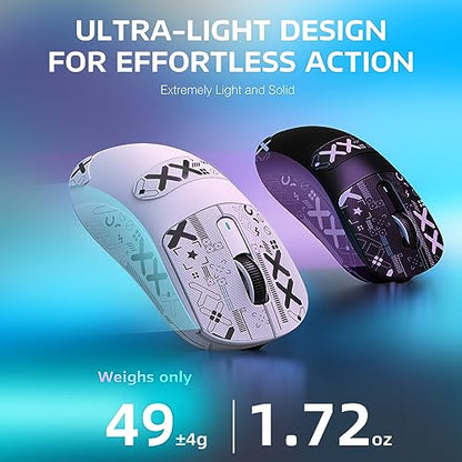ATTACK SHARK X3 49g Ultra-Lightweight Wireless Gaming Mouse, White&Tape | Bluetooth 5.2/2.4G Wireless/Wired, PAW3395 Gaming Sensor, 26K DPI, 200h Battery Life, Programmable Buttons for PC/Mac/Win - color: White & Griptape