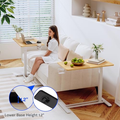 FLEXISPOT 32''Adjustable C Table Gas Spring Mobile Side End Table | Adjustable C table with Wheels, Bedside table for sofa and couch. Laptop Rolling Cart TV Tray, 31.5" W x 17.7" D,Maple - color: Maple, size: 32x18