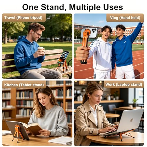 4-in-1 Foldable Laptop Stand with N52 MagSafe Magnetic Phone Holder, Silver Aerospace Aluminum Portable Desk Tripod Mount, Compatible with MacBook Pro iPad for Travel Vlogging - color: Orange