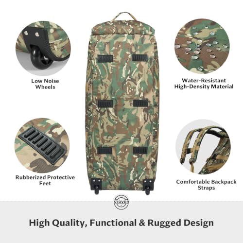 45/80/100L Rolling Duffel Bag with Wheels, X-Large Durable Travel Duffle + Toiletry Bag, Heavy Duty, Packable with Shoulder Straps- Use as Luggage or Backpack (Camouflage) - color: Camouflage