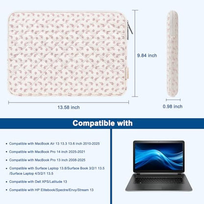 MOSISO Laptop Case 13.3 inch, 13-13.3 inch Puffy Laptop Sleeve Bag Compatible with MacBook Neo/Air 13.6/Pro 13/Pro 14, HP Dell ASUS Lenovo, Elegant Little Blossom Square Quilted Bag&Small Case, Pink - color: Pink, size: 13.3 inch