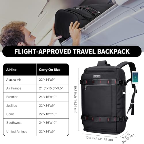 WITZMAN Travel Backpack for Men 35L TSA Friendly Flight Approved | Nylon Laptop Backpack Multi-pocket Fits 16 Inch, Carry-on Luggage, Shoe Compartment, For Business Trip, Vacation, B718 Black - color: Black