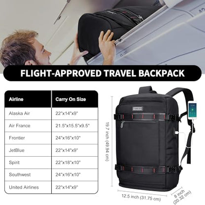 WITZMAN Travel Backpack for Men 35L TSA Friendly Flight Approved | Nylon Laptop Backpack Multi-pocket Fits 16 Inch, Carry-on Luggage, Shoe Compartment, For Business Trip, Vacation, B718 Black - color: Black