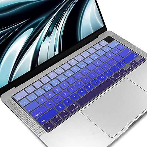 ProElife Keyboard Cover Skin for MacBook Air 13/15 Inch M5 M4, Ombre Blue | US Enter, Ultra Thin (0.26 mm), Silicone Protective Skin, Easy to Apply, Washable & Reusable, Dust-proof, Precision Molded - color: Ombre Blue