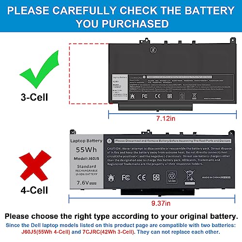 Futurebatt 7CJRC Laptop Battery for Dell Latitude 7470 7270 E7470 E7270 Battery 7CJRC KNM09 0KNM09 21X15 021X15 TX283 0TX283 - size: 7CJRC 9.88 4.72 1.30in
