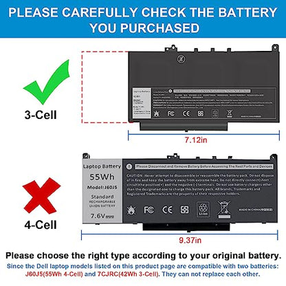 Futurebatt 7CJRC Laptop Battery for Dell Latitude 7470 7270 E7470 E7270 Battery 7CJRC KNM09 0KNM09 21X15 021X15 TX283 0TX283 - size: 7CJRC 9.88 4.72 1.30in